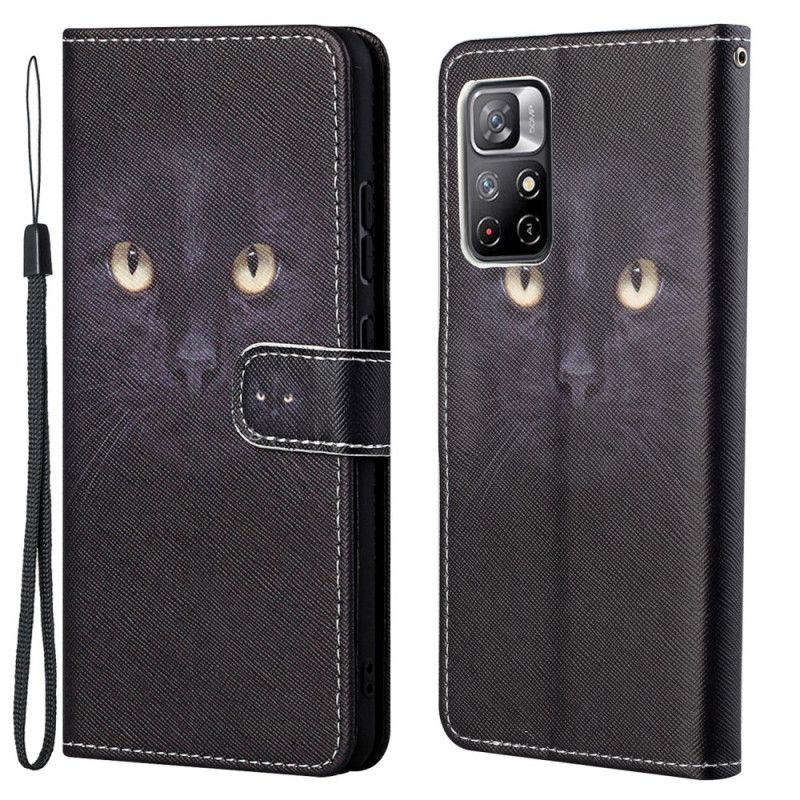 Flip Case Leren Xiaomi Redmi Note 11 / Poco M4 Pro 5g Kattenogen Met Zwarte Bandjes