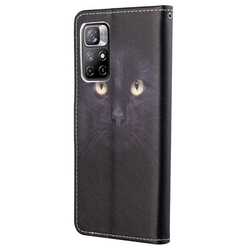 Flip Case Leren Xiaomi Redmi Note 11 / Poco M4 Pro 5g Kattenogen Met Zwarte Bandjes