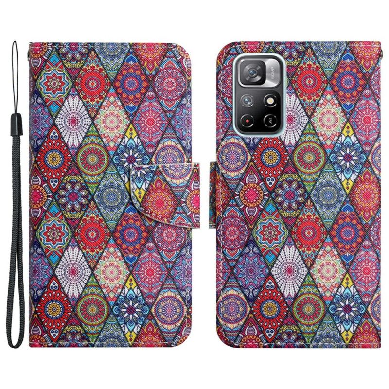 Flip Case Leren Xiaomi Redmi Note 11 / Poco M4 Pro 5g Kleurrijk Tapijtpatroon