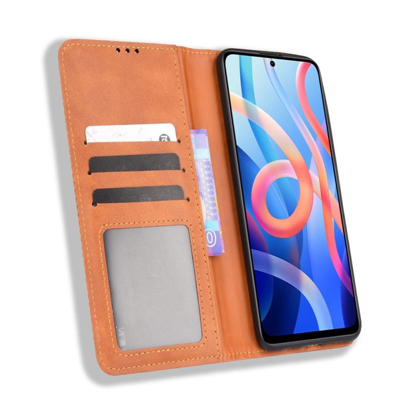 Folio-hoesje Xiaomi Redmi Note 11 / Poco M4 Pro 5g Gestileerd Vintage Leereffect Bescherming Hoesje