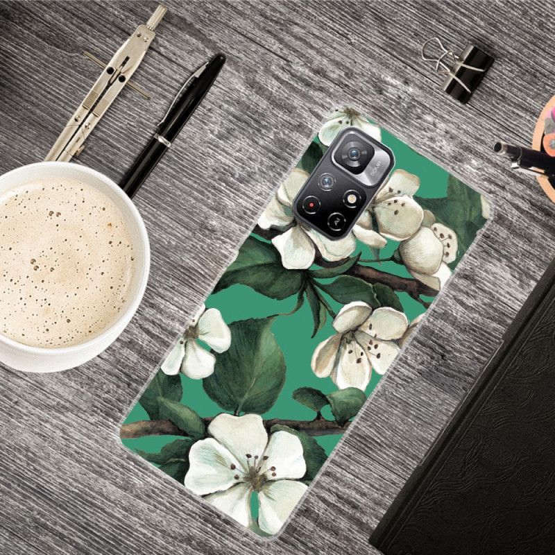 Hoesje Voor Xiaomi Redmi Note 11 / Poco M4 Pro 5g Geschilderde Witte Bloemen