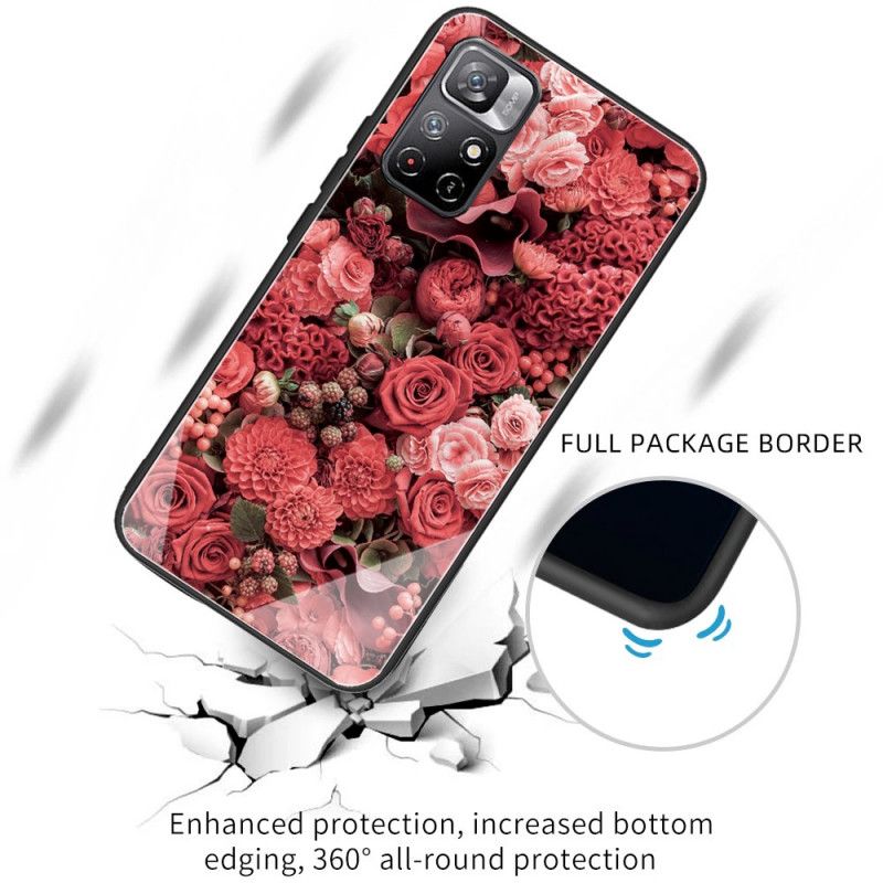 Hoesje Xiaomi Redmi Note 11 / Poco M4 Pro 5g Gehard Glas Roze Bloemen