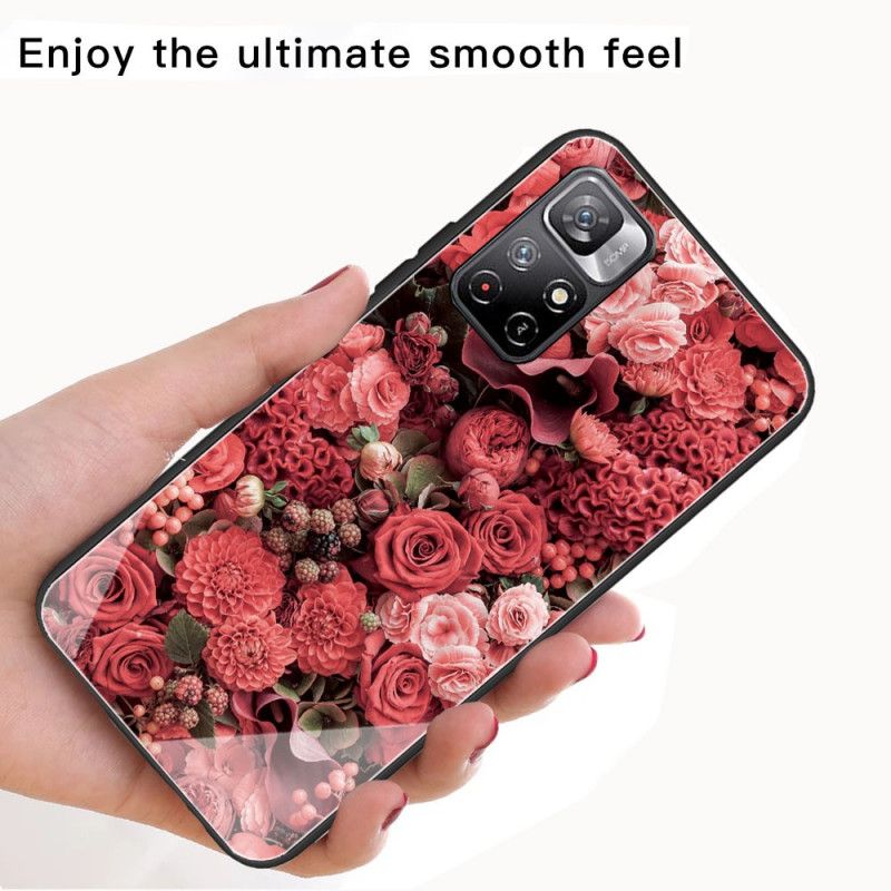 Hoesje Xiaomi Redmi Note 11 / Poco M4 Pro 5g Gehard Glas Roze Bloemen