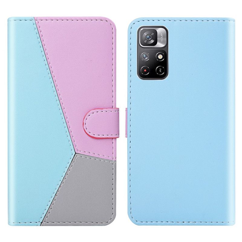 Leren Hoesje Voor Xiaomi Redmi Note 11 / Poco M4 Pro 5g Driekleurig Leereffect