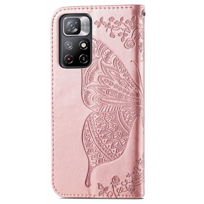 Leren Hoesje Voor Xiaomi Redmi Note 11 / Poco M4 Pro 5g Halve Vlinders