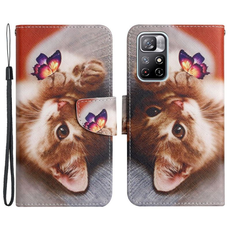 Leren Hoesje Voor Xiaomi Redmi Note 11 / Poco M4 Pro 5g Mijn Kitten En Vlinder