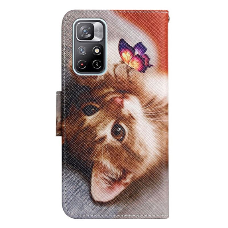 Leren Hoesje Voor Xiaomi Redmi Note 11 / Poco M4 Pro 5g Mijn Kitten En Vlinder