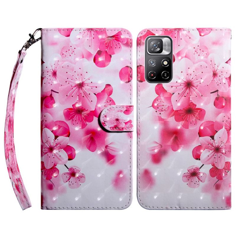 Leren Hoesje Voor Xiaomi Redmi Note 11 / Poco M4 Pro 5g Roze Bloemen