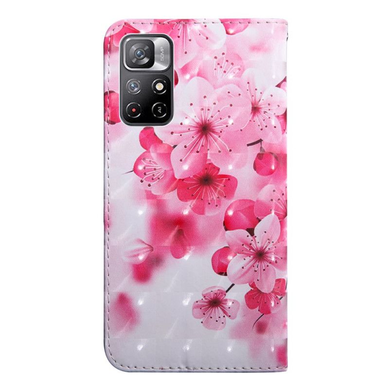 Leren Hoesje Voor Xiaomi Redmi Note 11 / Poco M4 Pro 5g Roze Bloemen