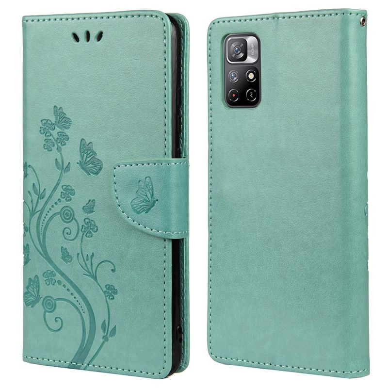 Leren Hoesje Voor Xiaomi Redmi Note 11 / Poco M4 Pro 5g Vlinders En Bloemen