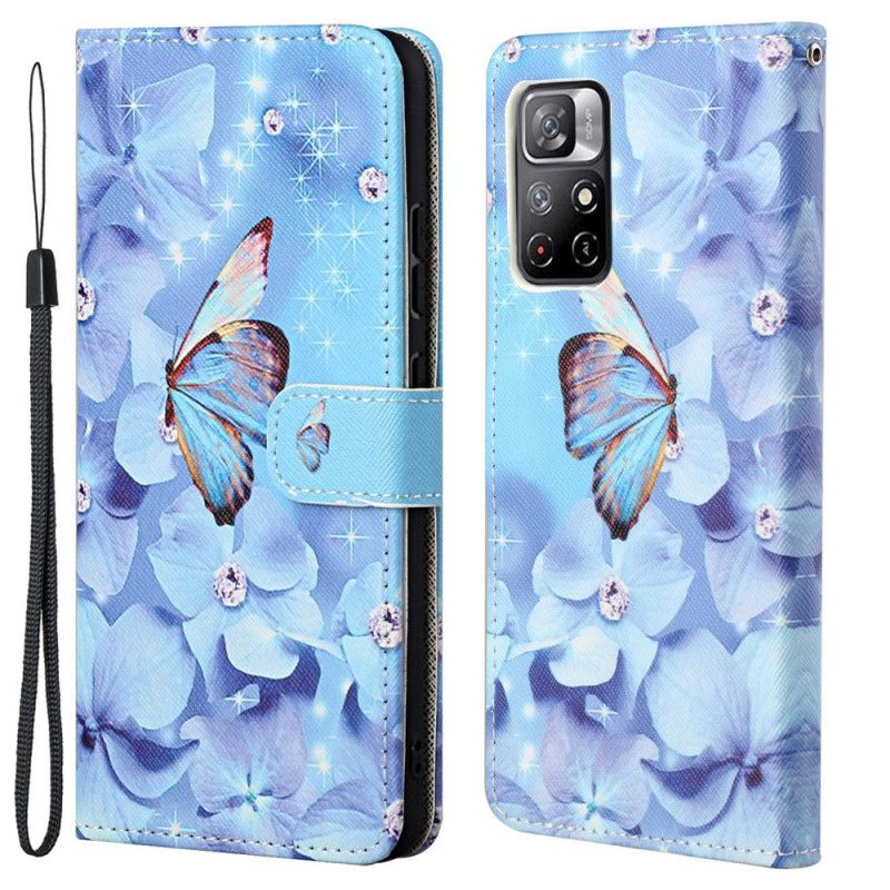 Leren Hoesje Voor Xiaomi Redmi Note 11 / Poco M4 Pro 5g Vlinders Met Diamanten Bandjes