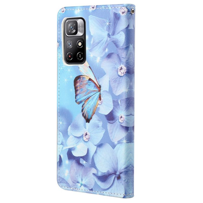 Leren Hoesje Voor Xiaomi Redmi Note 11 / Poco M4 Pro 5g Vlinders Met Diamanten Bandjes