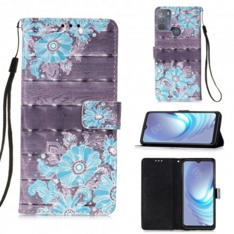 Leren Hoesje Moto G50 Blauwe Bloemen Bescherming Hoesje