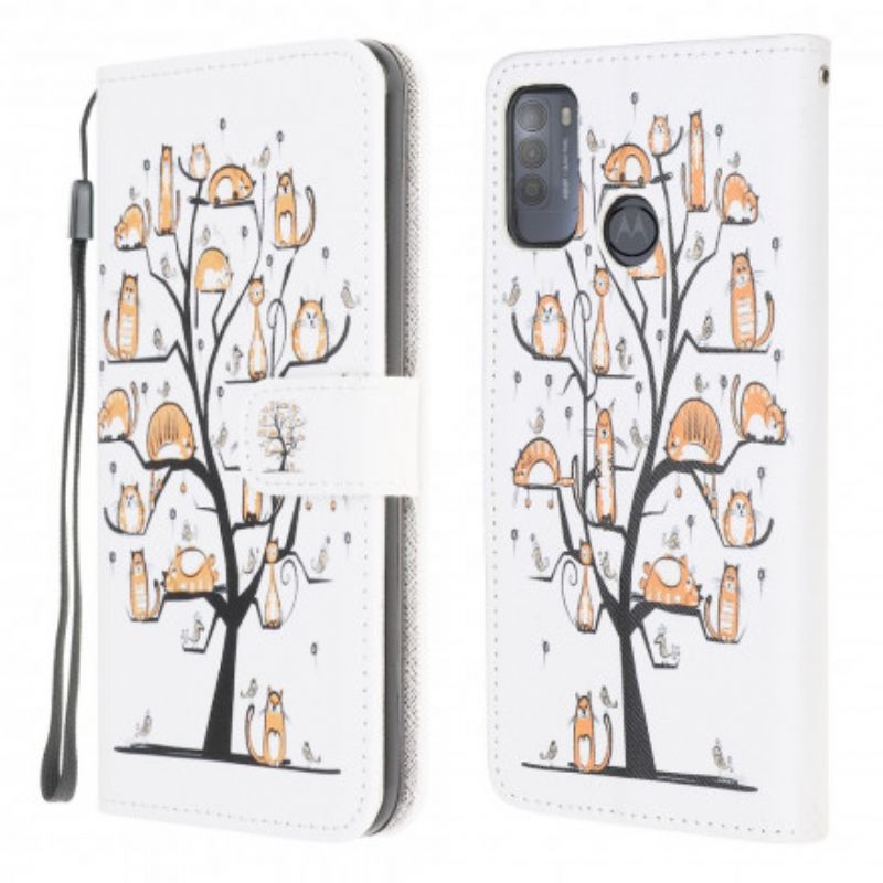 Leren Hoesje Moto G50 Funky Cats Strappy