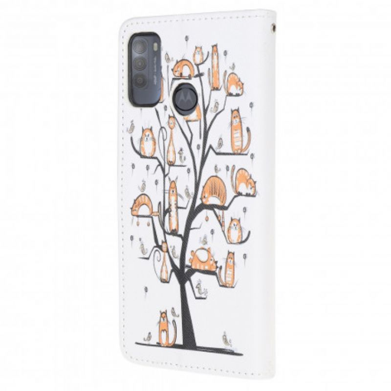 Leren Hoesje Moto G50 Funky Cats Strappy