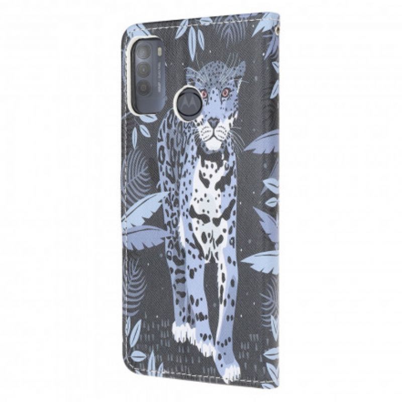 Leren Hoesje Moto G50 Leopard Strappy