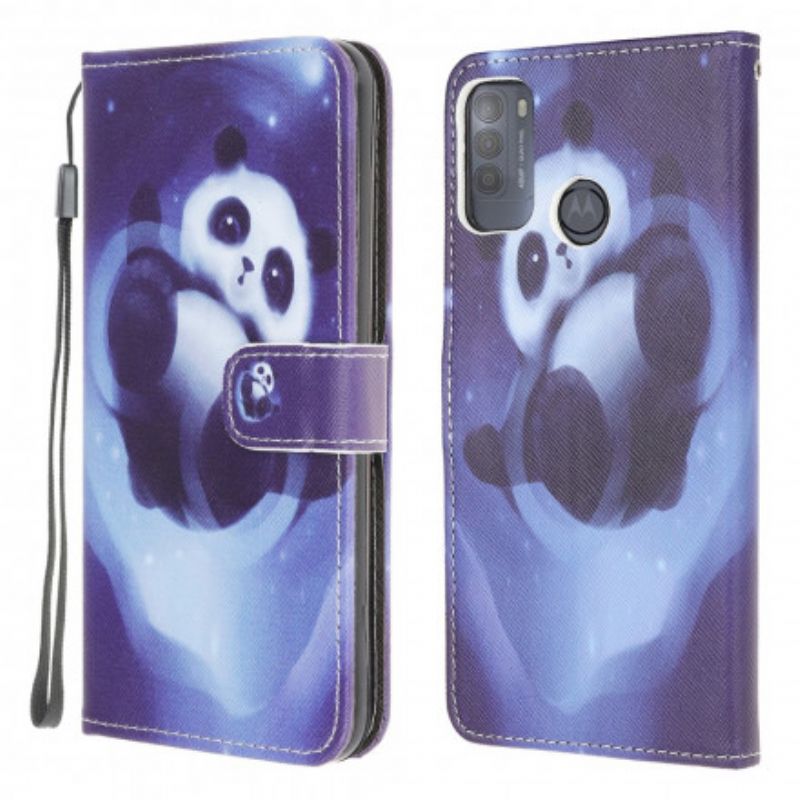 Leren Hoesje Moto G50 Panda Space Strappy Bescherming Hoesje