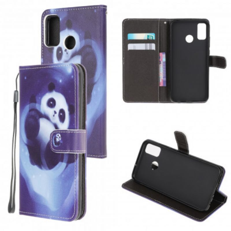 Leren Hoesje Moto G50 Panda Space Strappy Bescherming Hoesje