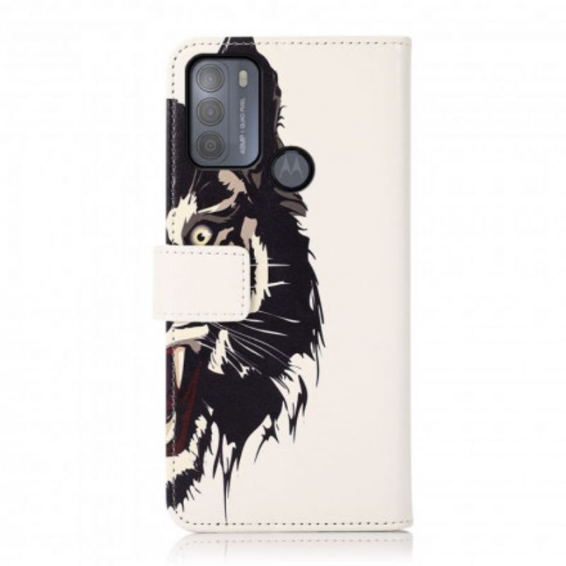 Leren Hoesje Voor Moto G50 Fierce Tiger