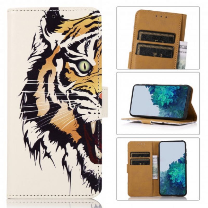 Leren Hoesje Voor Moto G50 Fierce Tiger