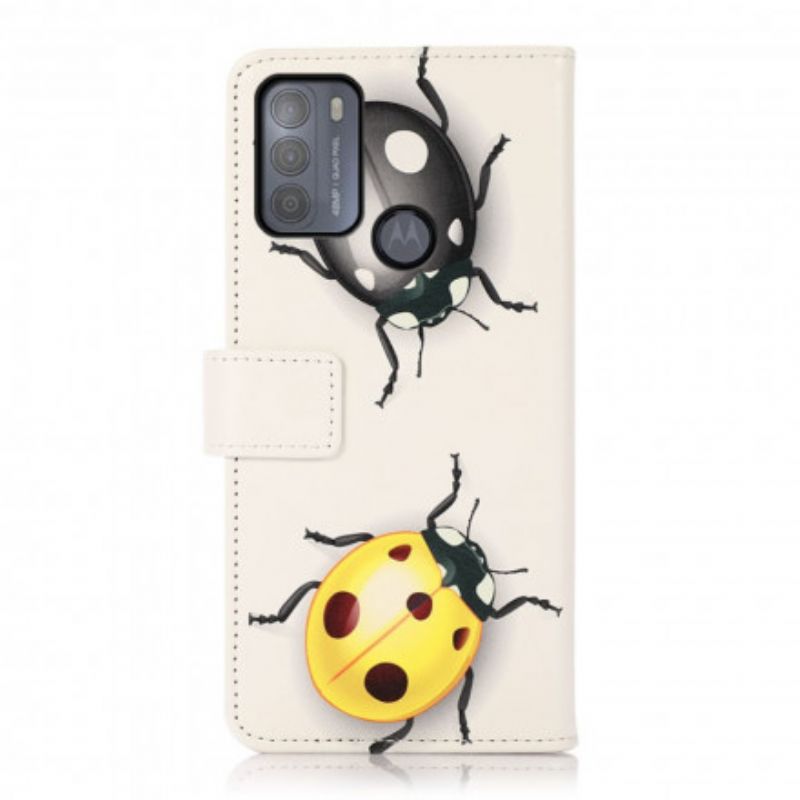 Leren Hoesje Voor Moto G50 Lieveheersbeestjes