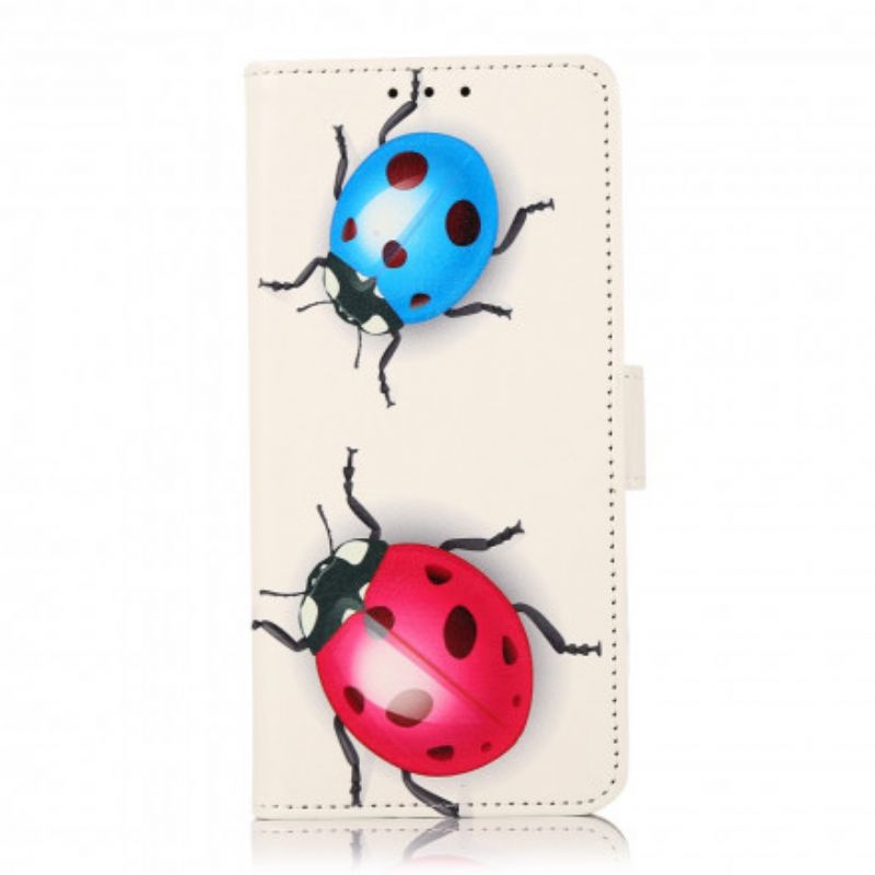 Leren Hoesje Voor Moto G50 Lieveheersbeestjes