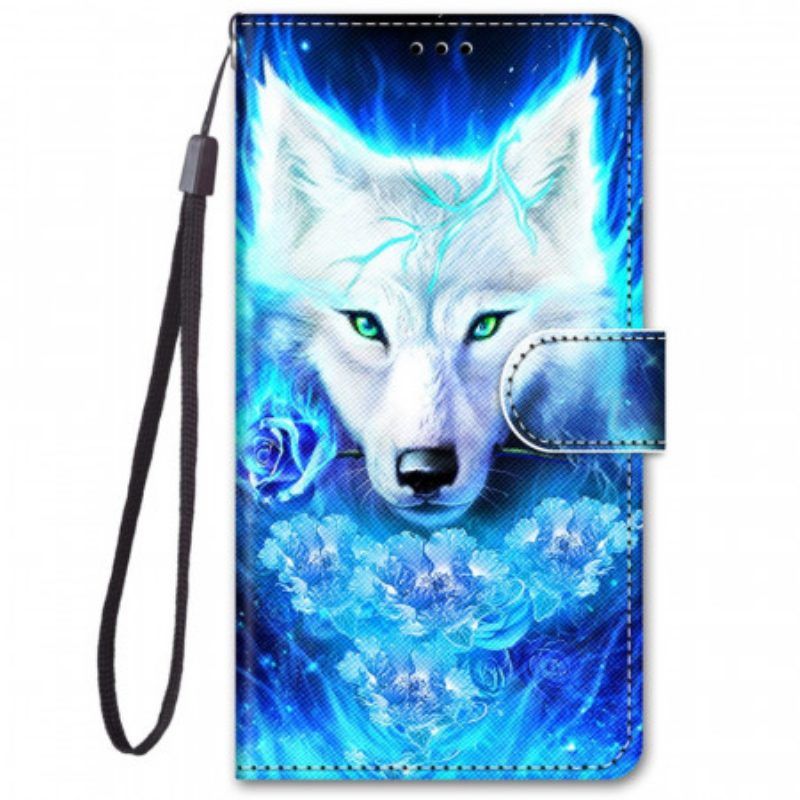 Folio-hoesje voor Samsung Galaxy M52 5G Fluorescerende Wolf