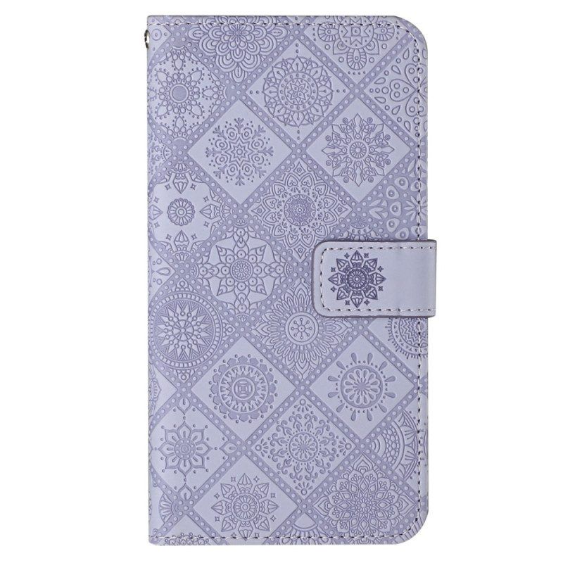 Folio-hoesje voor iPhone 14 Met Ketting Riem Tapijt Patroon