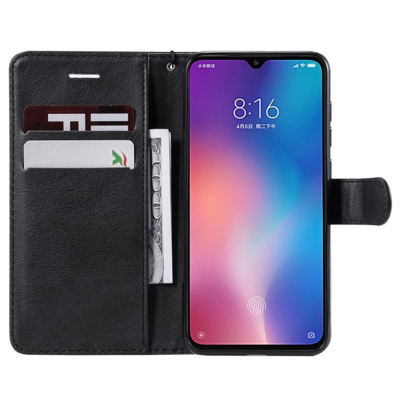 Leren Hoesje Xiaomi Mi 9 SE Zwart Stijl Leren Riem