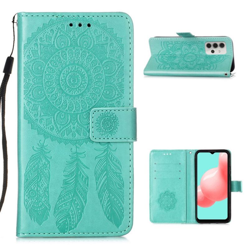 Bescherming Hoesje Samsung Galaxy A32 5G Grijs Zwart Dromenvangerprint En String