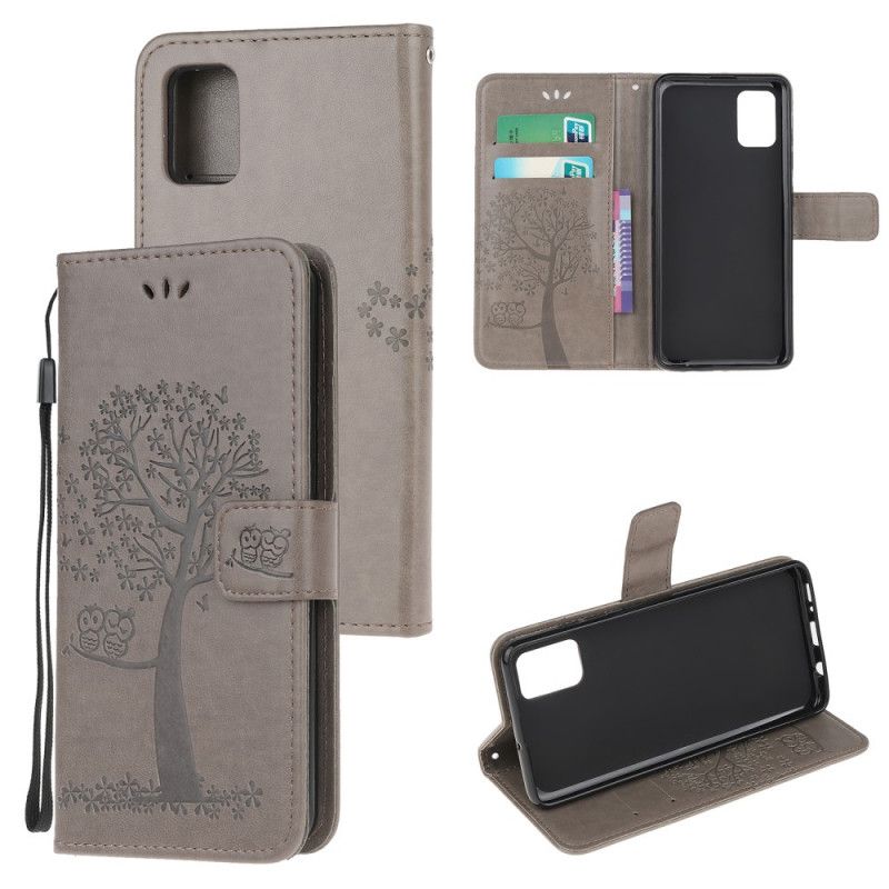 Cover Folio-hoesje Samsung Galaxy A32 5G Grijs Zwart Telefoonhoesje Boom En String Uilen