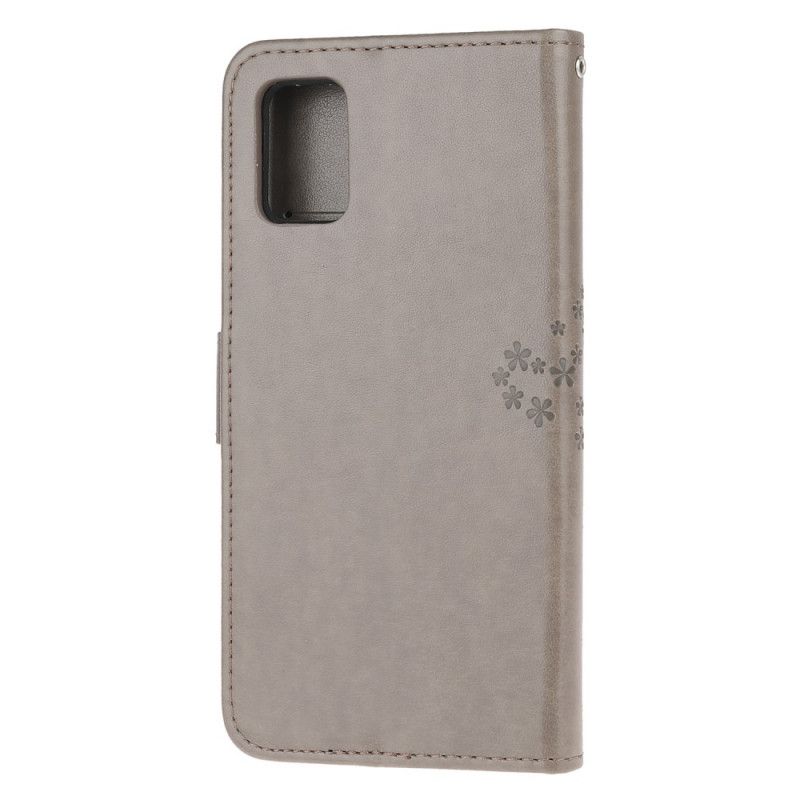 Cover Folio-hoesje Samsung Galaxy A32 5G Grijs Zwart Telefoonhoesje Boom En String Uilen