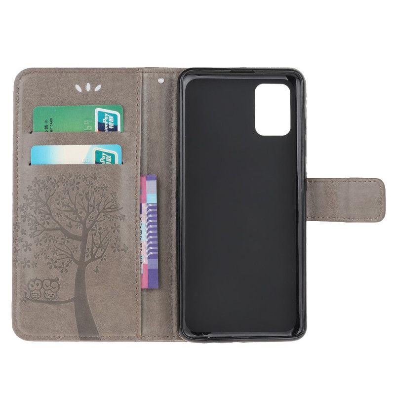 Cover Folio-hoesje Samsung Galaxy A32 5G Grijs Zwart Telefoonhoesje Boom En String Uilen