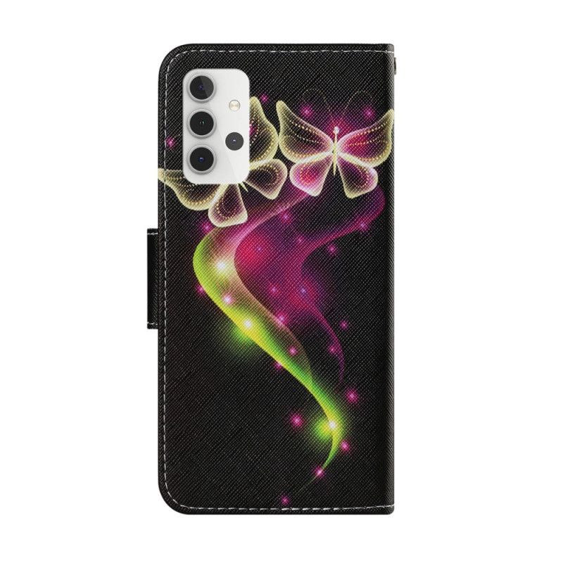 Cover Folio-hoesje Samsung Galaxy A32 5G Lichtblauw Magenta Telefoonhoesje Magische Vlinders