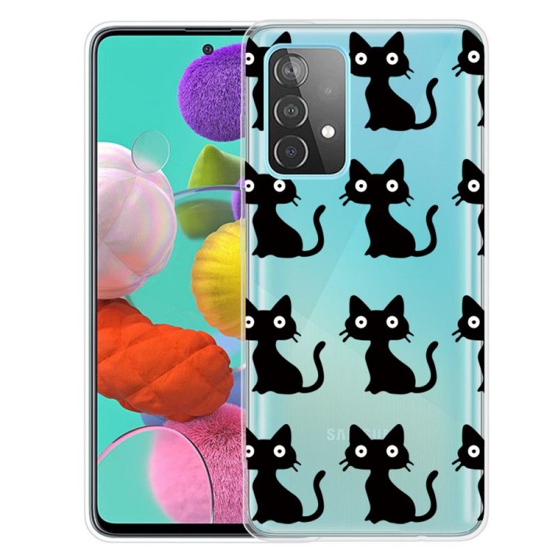 Cover Hoesje Samsung Galaxy A32 5G Telefoonhoesje Meerdere Zwarte Katten