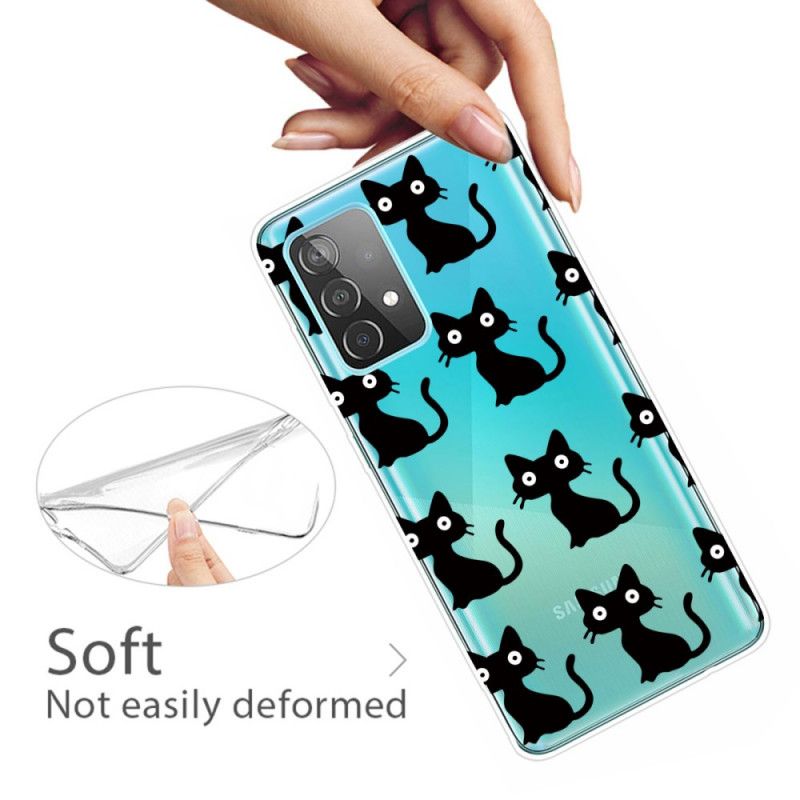 Cover Hoesje Samsung Galaxy A32 5G Telefoonhoesje Meerdere Zwarte Katten