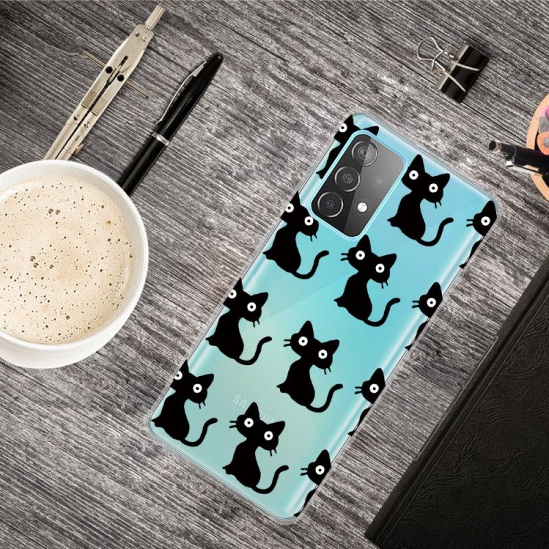 Cover Hoesje Samsung Galaxy A32 5G Telefoonhoesje Meerdere Zwarte Katten