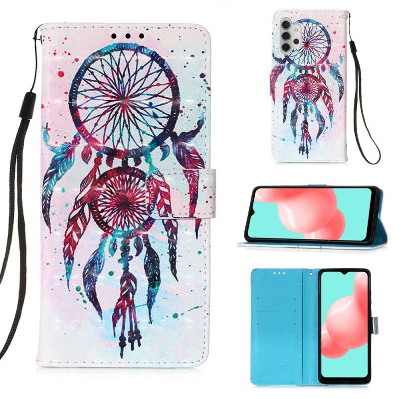 Flip Case Leren Samsung Galaxy A32 5G Beige Rood Aquarel Dromenvanger