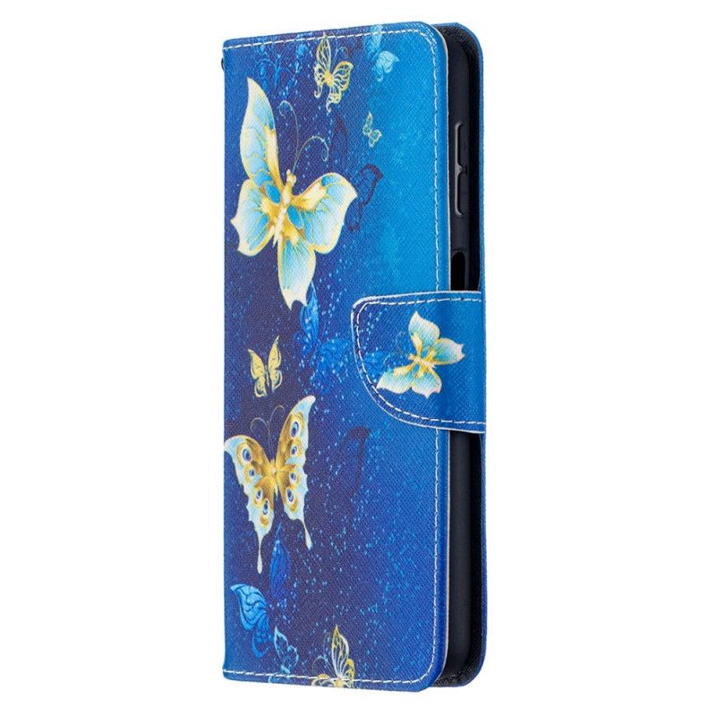 Flip Case Leren Samsung Galaxy A32 5G Lichtblauw Donkerblauw Koningen Vlinders