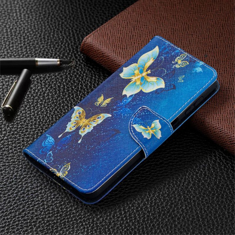 Flip Case Leren Samsung Galaxy A32 5G Lichtblauw Donkerblauw Koningen Vlinders