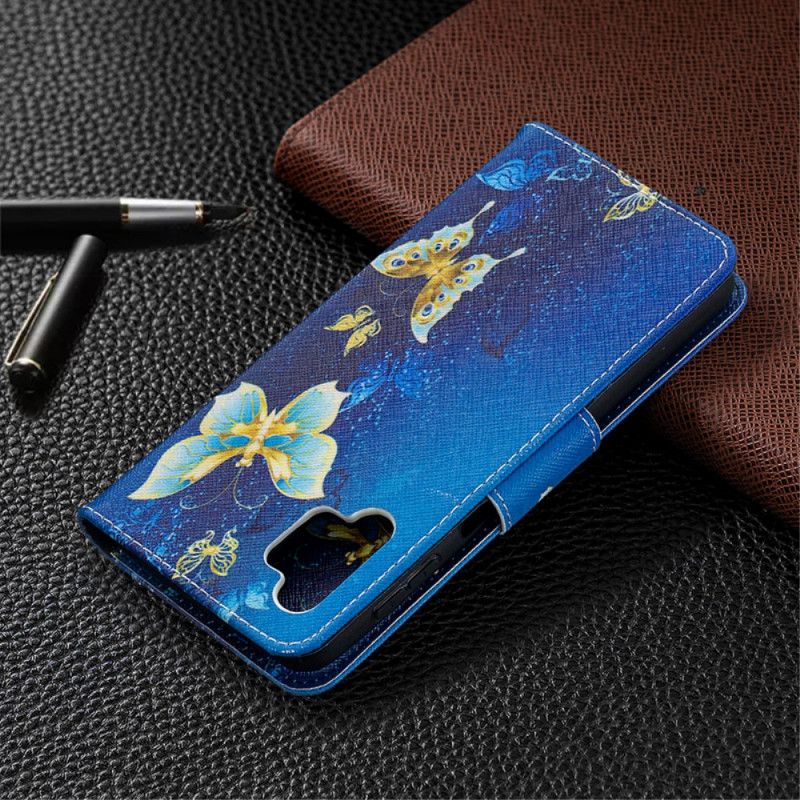 Flip Case Leren Samsung Galaxy A32 5G Lichtblauw Donkerblauw Koningen Vlinders