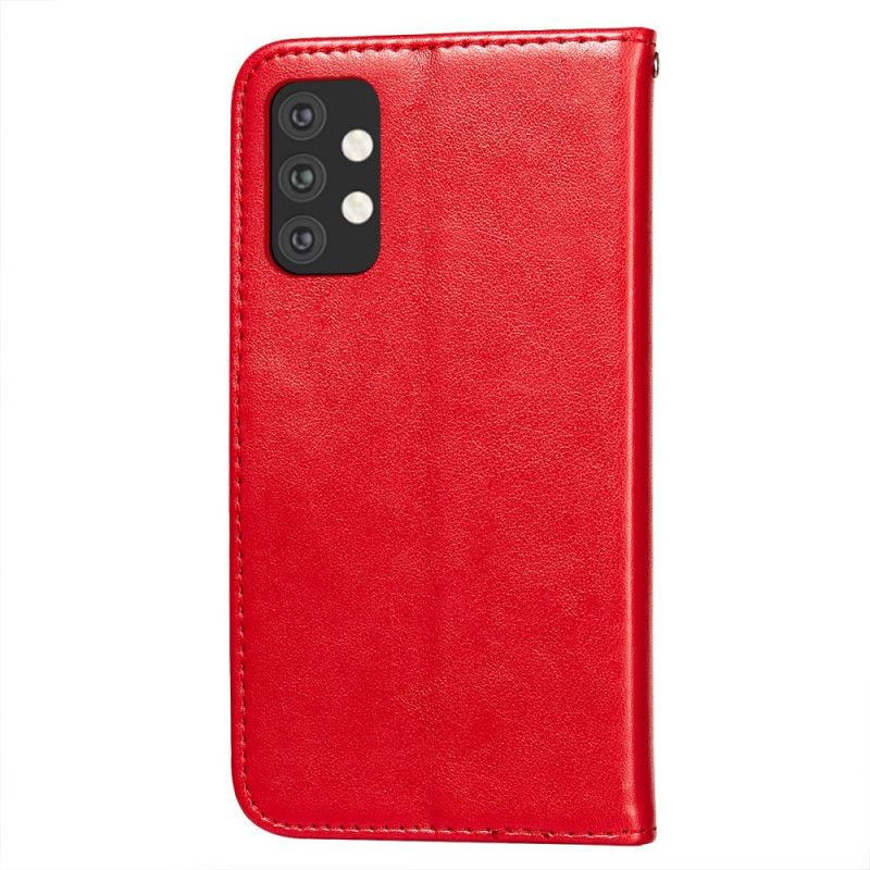 Flip Case Leren Samsung Galaxy A32 5G Lichtblauw Rood Bloemenborduurprint