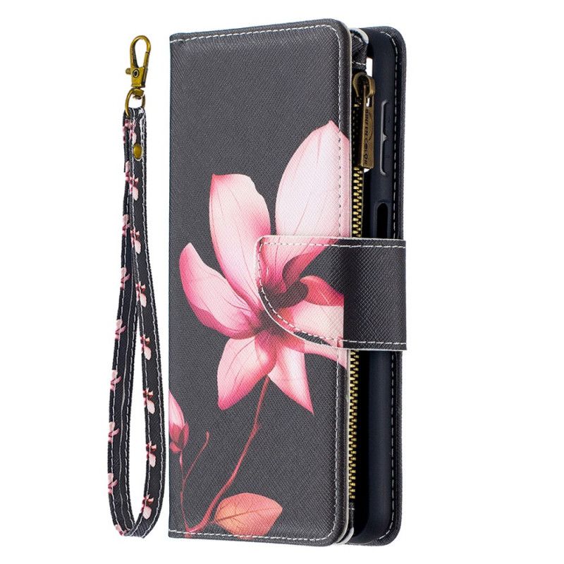 Flip Case Leren Samsung Galaxy A32 5G Wit Zwart Bloemenzak Met Ritssluiting