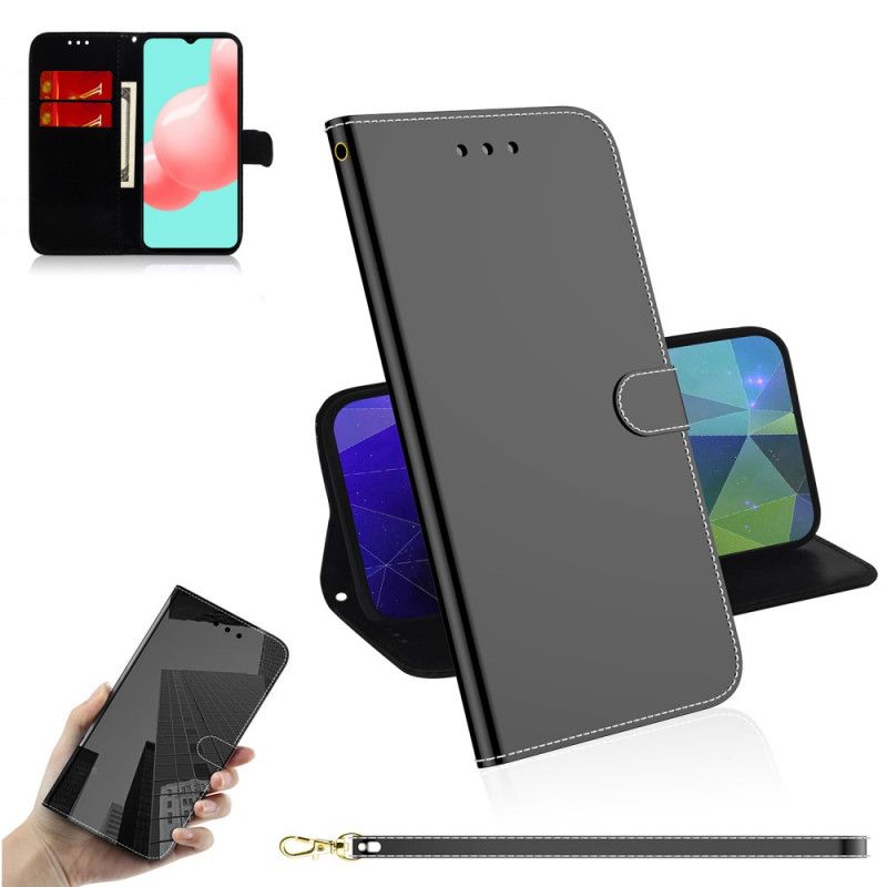 Flip Case Leren Samsung Galaxy A32 5G Wit Zwart Kunstlederen Spiegelkap