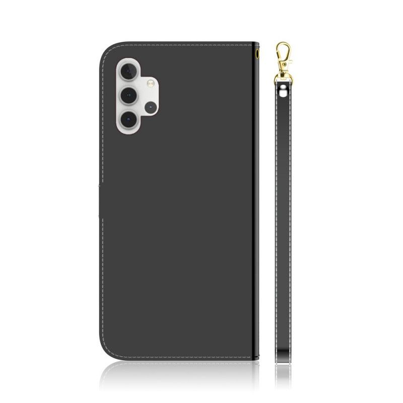 Flip Case Leren Samsung Galaxy A32 5G Wit Zwart Kunstlederen Spiegelkap