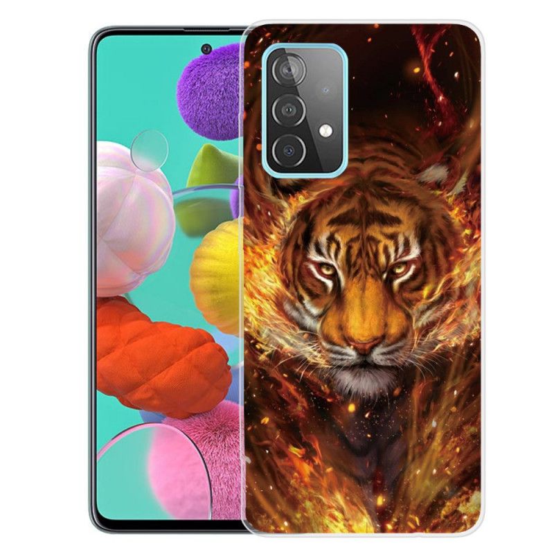 Hoesje Samsung Galaxy A32 5G Wit Zwart Flexibele Tijger