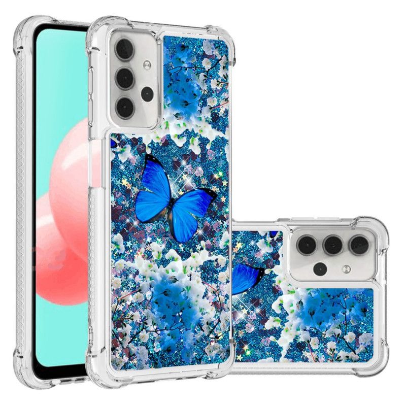 Hoesje voor Samsung Galaxy A32 5G Blauwe Glittervlinders