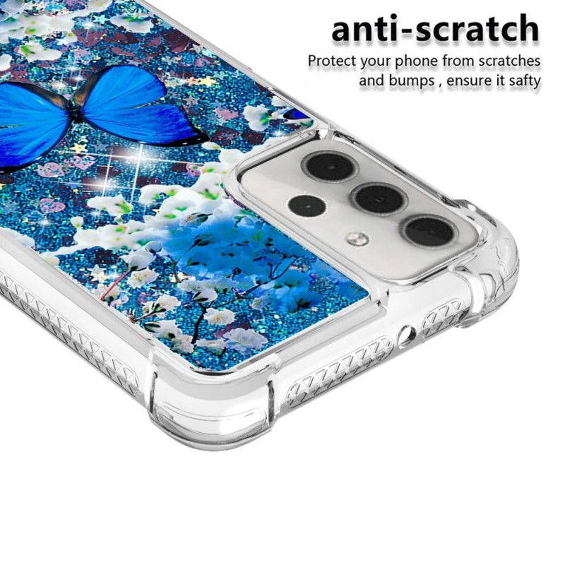 Hoesje voor Samsung Galaxy A32 5G Blauwe Glittervlinders