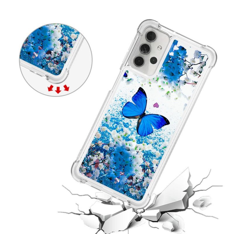 Hoesje voor Samsung Galaxy A32 5G Blauwe Glittervlinders