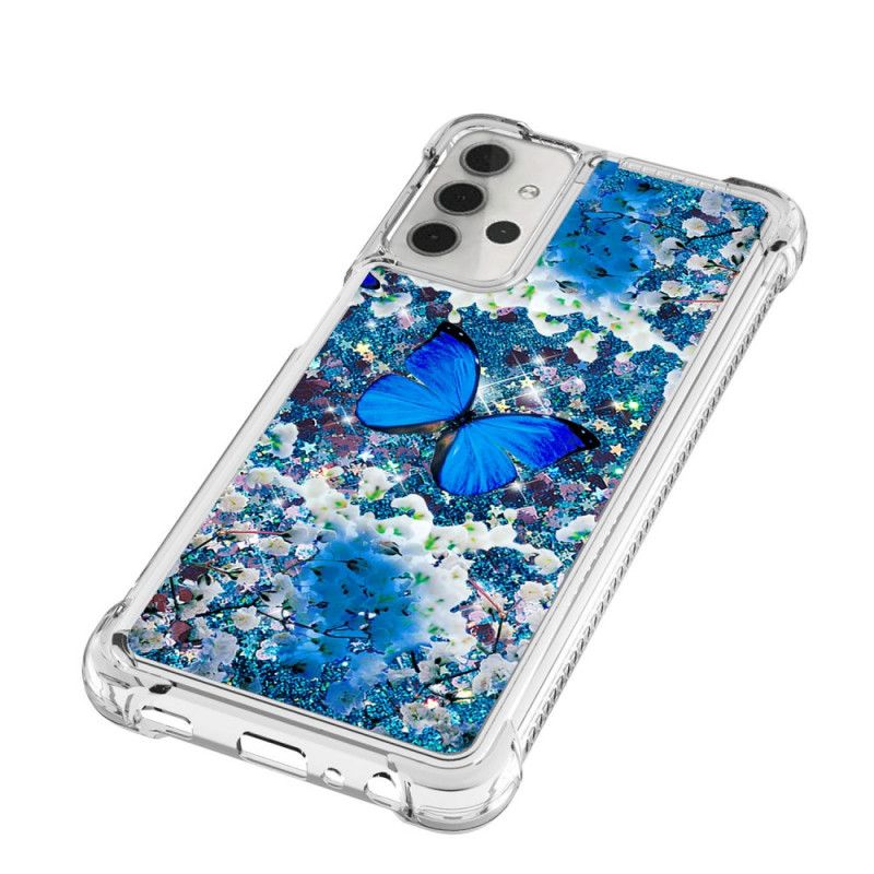 Hoesje voor Samsung Galaxy A32 5G Blauwe Glittervlinders